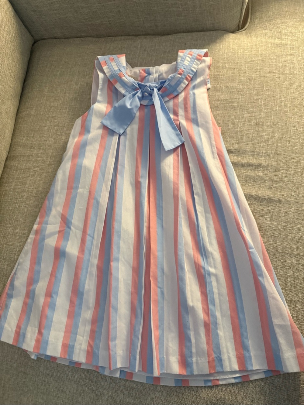 The Beaufort Bonnet Company Pink & Blue Striped Sleeveless Dress with Bow